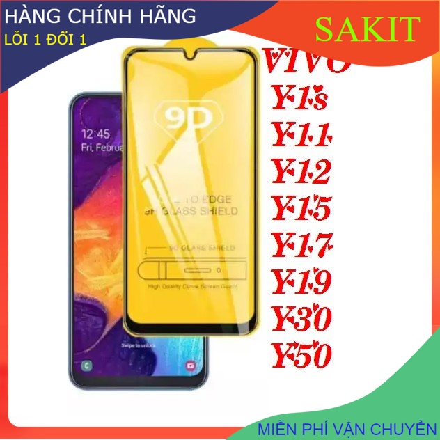 Kính cường lực full vivo Y1s, Y11, Y12, Y15, Y17, Y19, Y30, Y50 (tặng giấy lau) 9D.
