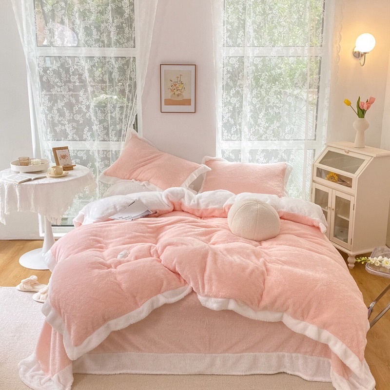 Bộ chăn ga gối nỉ nhung tuyết sữa lông ngắn cao cấp - set vỏ 4 món - hàng nhập loại 1 - may ga theo yêu cầu