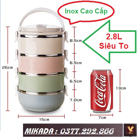 cặp lồng ủ inox 4 tầng,cặp lồng cơm 2 lớp inox 304 cao cấp