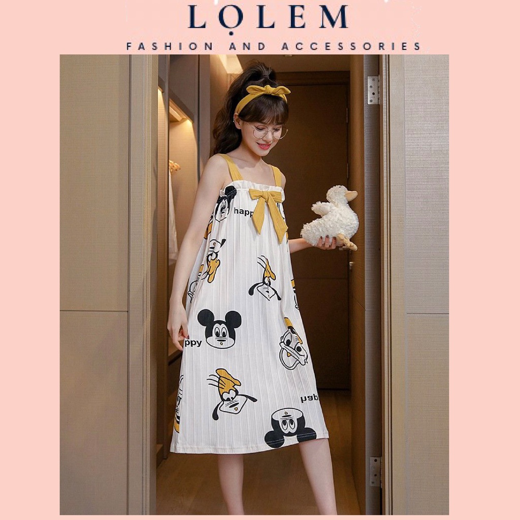 Váy Ngủ Hai Dây Nữ, Đầm Ngủ Không Tay Cotton Mềm Mịn Dáng Xuông Có Bigsize Mặc Nhà Dễ Thương