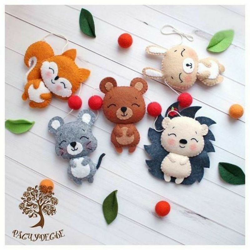 Con vật treo nôi, treo cũi, xe đẩy, móc khóa thú bông handmade, treo nôi hình con thú