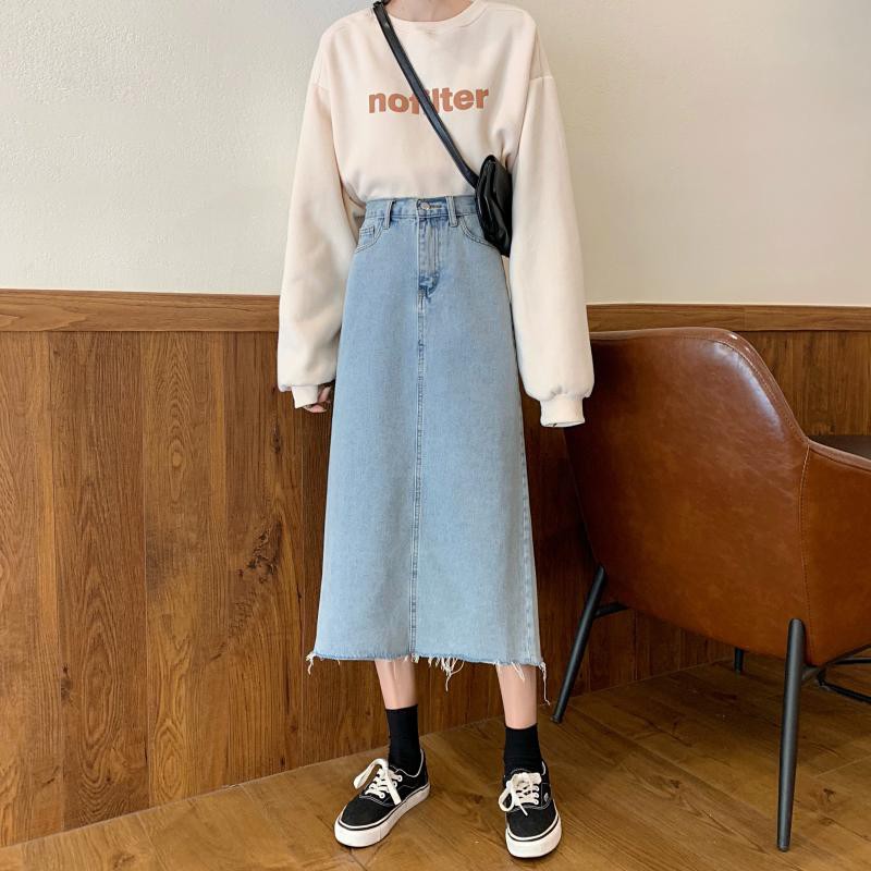 Xiaozhainv Chân Váy Denim Lưng Cao Phong Cách Hàn Quốc Đơn Giản Cho Nữ | BigBuy360 - bigbuy360.vn