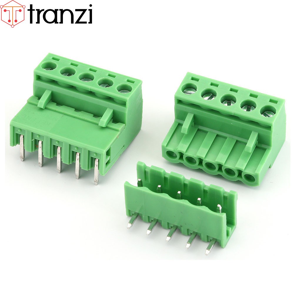 Cầu đấu 5.08mm 2EDG5.08 5P bộ đực cái chân cắm cong xanh - túi 5 bộ đực cái