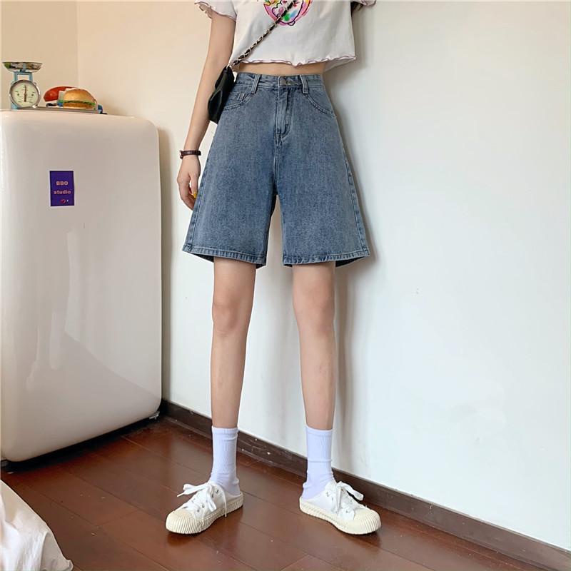 Quần Short Denim Ống Rộng Lưng Cao Thời Trang Mùa Hè Hàn Quốc Dành Cho Nữ