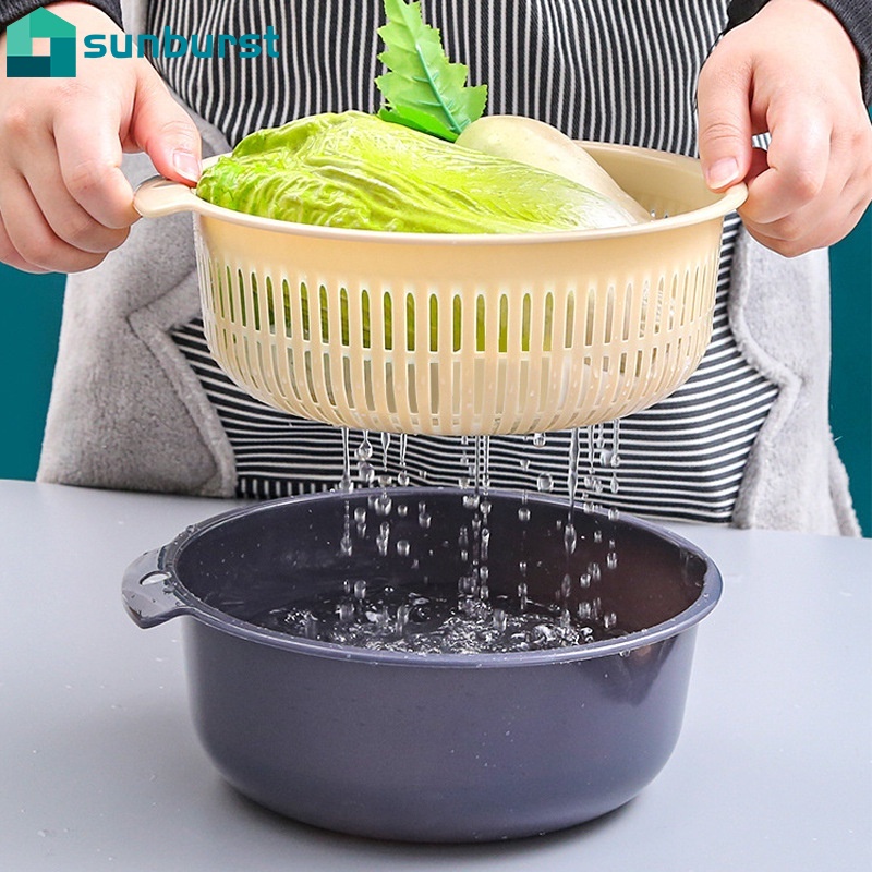 Chậu và rổ rửa trái cây rau củ quả hai lớp tháo rời được đa năng sạch sẽ gọn gàng dành cho nhà bếp