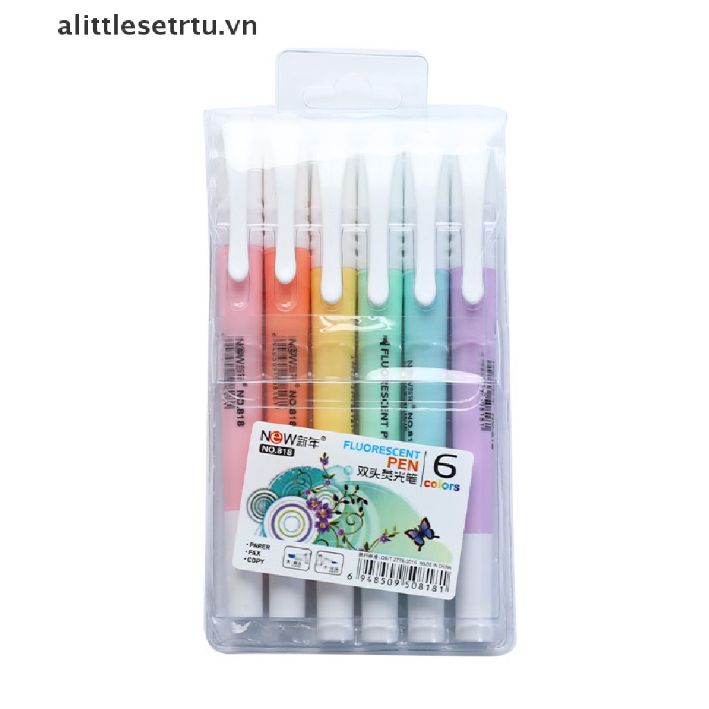Set 6 bút đánh dấu hai đầu huỳnh quang