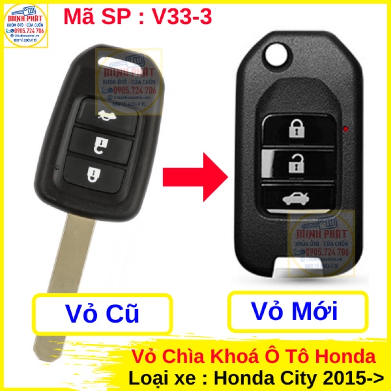 Vỏ Chìa Khoá độ gập xe Honda City và Brio mẫu V33