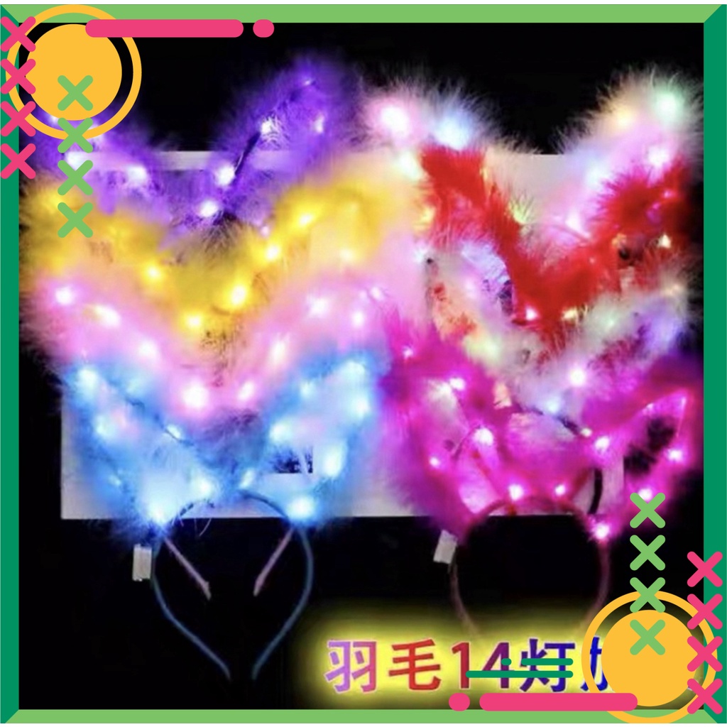 Bờm tai thỏ lông thú có đèn LED nhấp nháy 3 chế độ, 5 màu sắc, phù hợp cho Trung thu, Noel và các lễ hội ban đêm