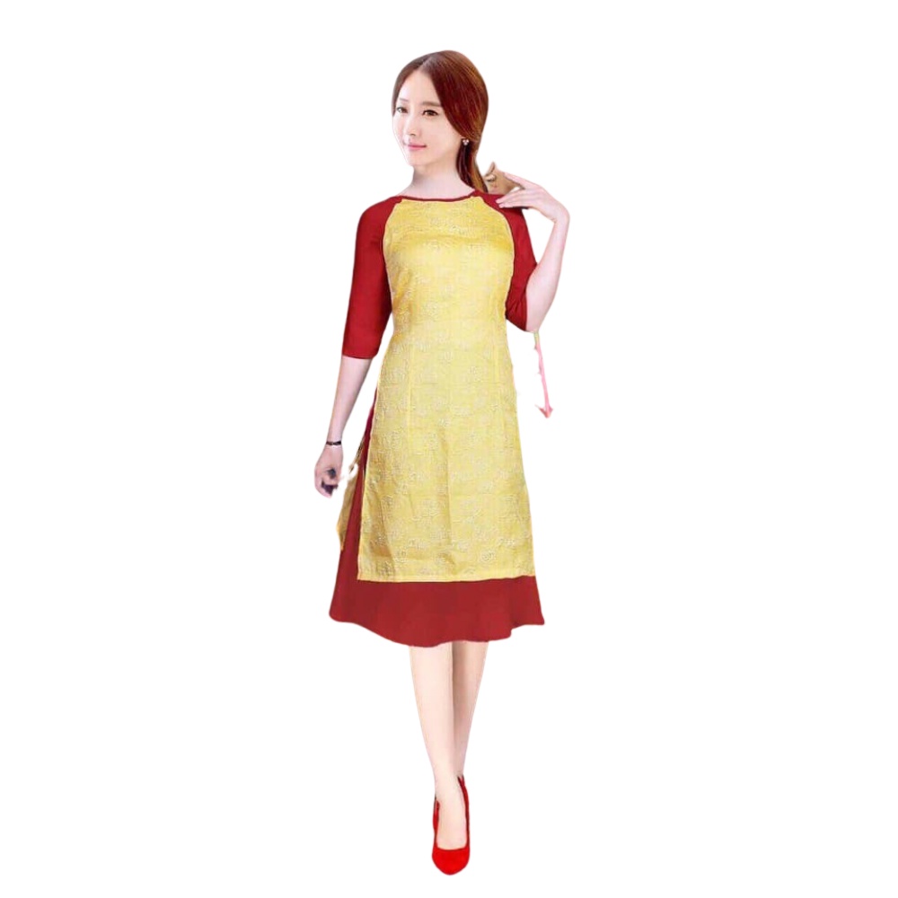 Áo Dài Cách Tân Vải Gấm Phối Màu (Không Kèm Quần) - QA0091