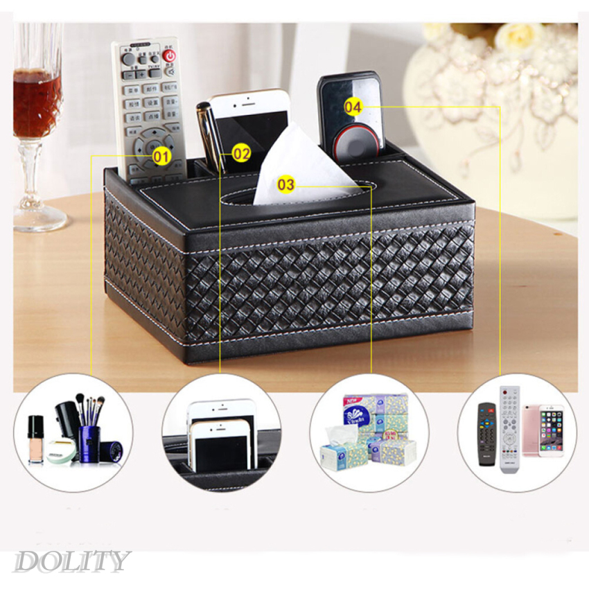 [DOLITY]Tissue Box Desktop Remote Control Smartphone Holder Organizer Decorative Black