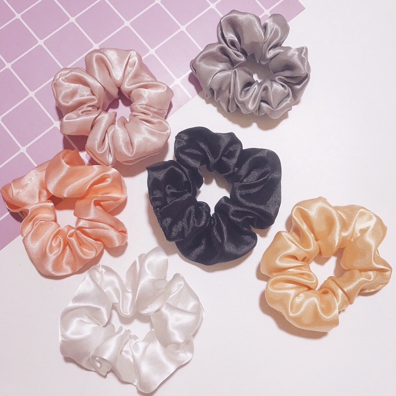 Dây cột tóc vải scrunchies phi lụa màu sắc nổi bật