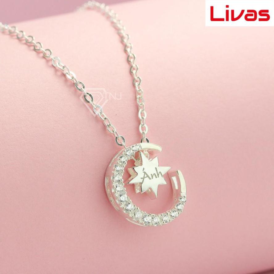 Dây chuyền nữ bạc 925 - Vòng cổ bạc nữ đẹp mặt trăng sao đính đá khắc tên DCN0452 - Trang Sức LIVAS