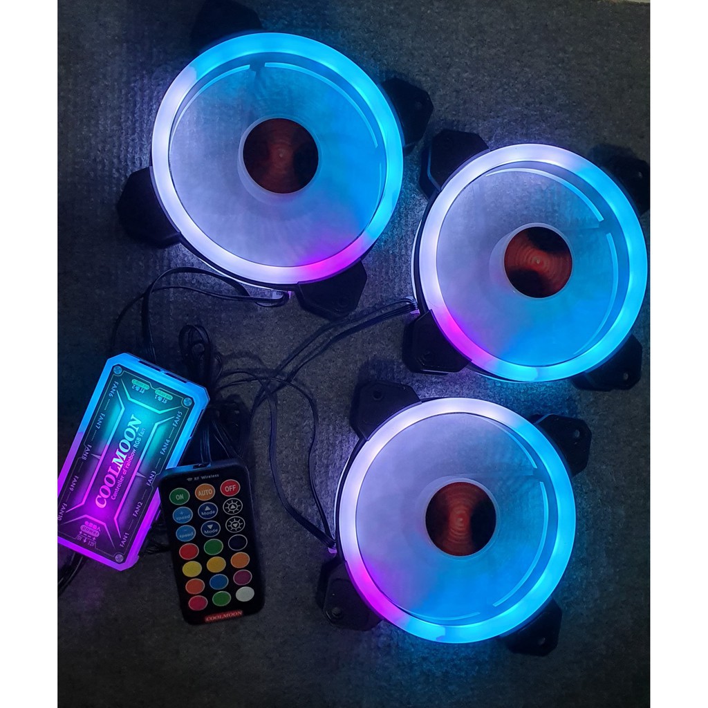 Bộ 3 Fan Case Led RGB Coolmoon V2 - Dual Ring Có Hub Led RGB ( Bộ Bao Gồm Fan+Hub+Remote)