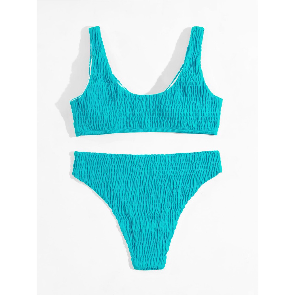 Bikini kiểu xếp ly cổ chữ V màu trơn cho nữ Zms35 | BigBuy360 - bigbuy360.vn