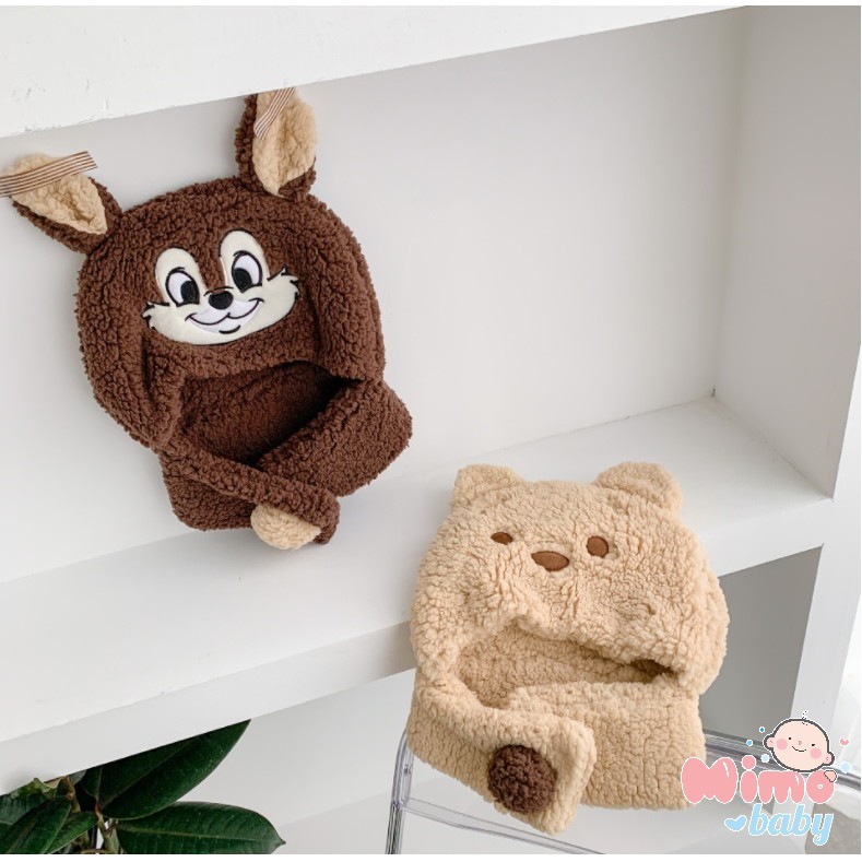 Mũ len lông cừu liền khăn hoạt hình dễ thương cho bé (2-8y)