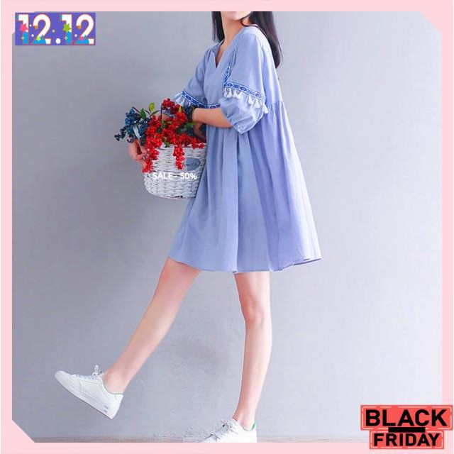 [HÀNG CAO CẤP] Đầm Nữ Babydoll xanh thổ cẩm (kèm hình thật) | BigBuy360 - bigbuy360.vn