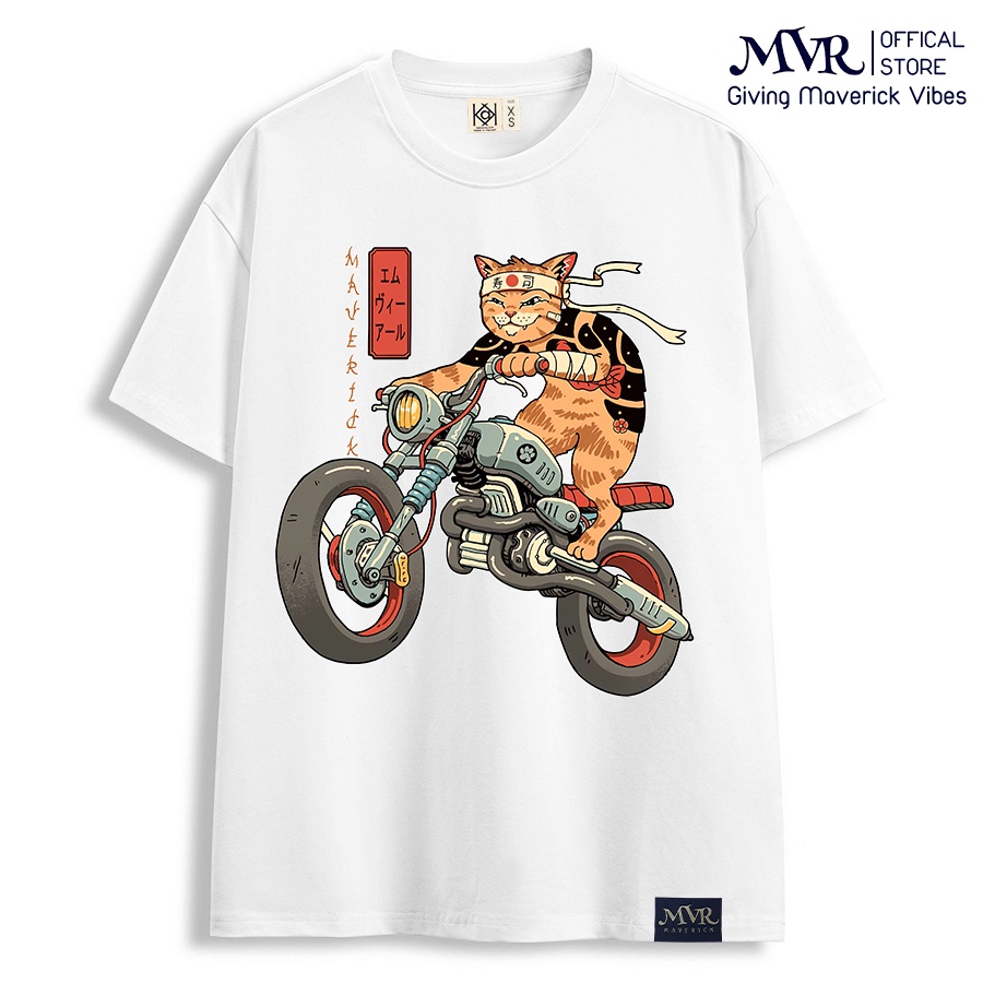 Áo Phông Tay Lỡ Thun Nam Nữ unisex mèo lái xe môtô ao Phong Cách Streetwear Đường Phố Chính Hãng MVR TT1421