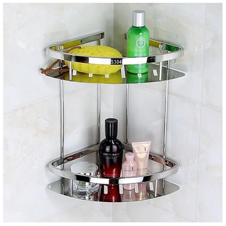 Kệ góc Inox 304 / Kệ tam giác 2 tầng treo góc dính tường phòng tắm nhà bếp Inox 304