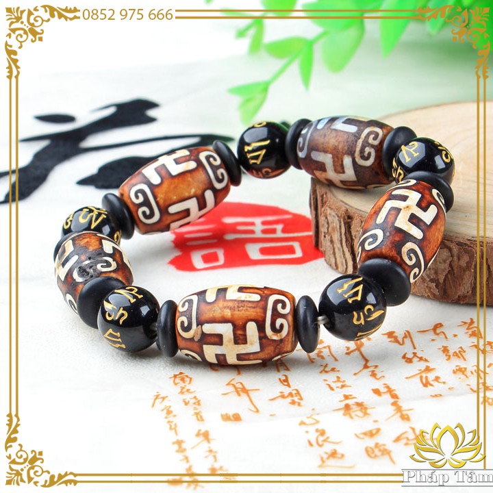 Vòng Tay Mã Não Lạt Ma Lu Thống Ấn Vạn Hạt Tròn Khắc Lục Tự Đại Minh Chú Nâu Đỏ - Tâm Phong Thủy