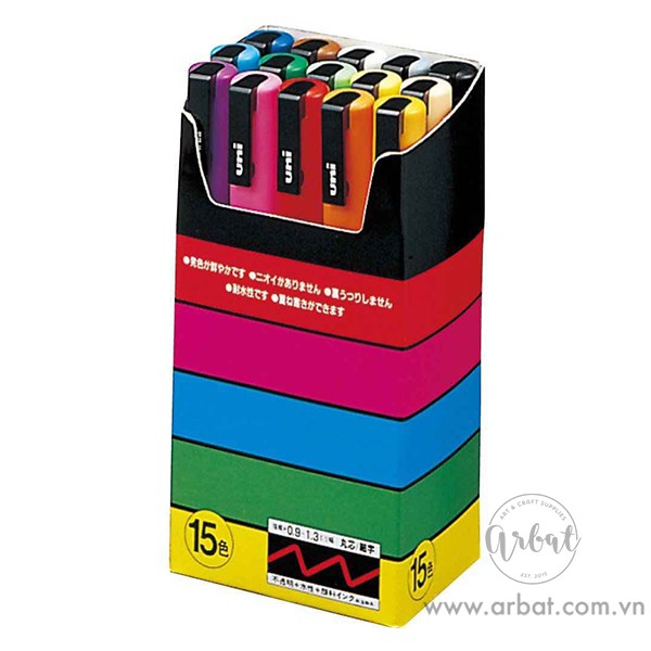 [ARBAT] Bút marker đa dụng Uniball Posca PC-3M - Set 15 màu