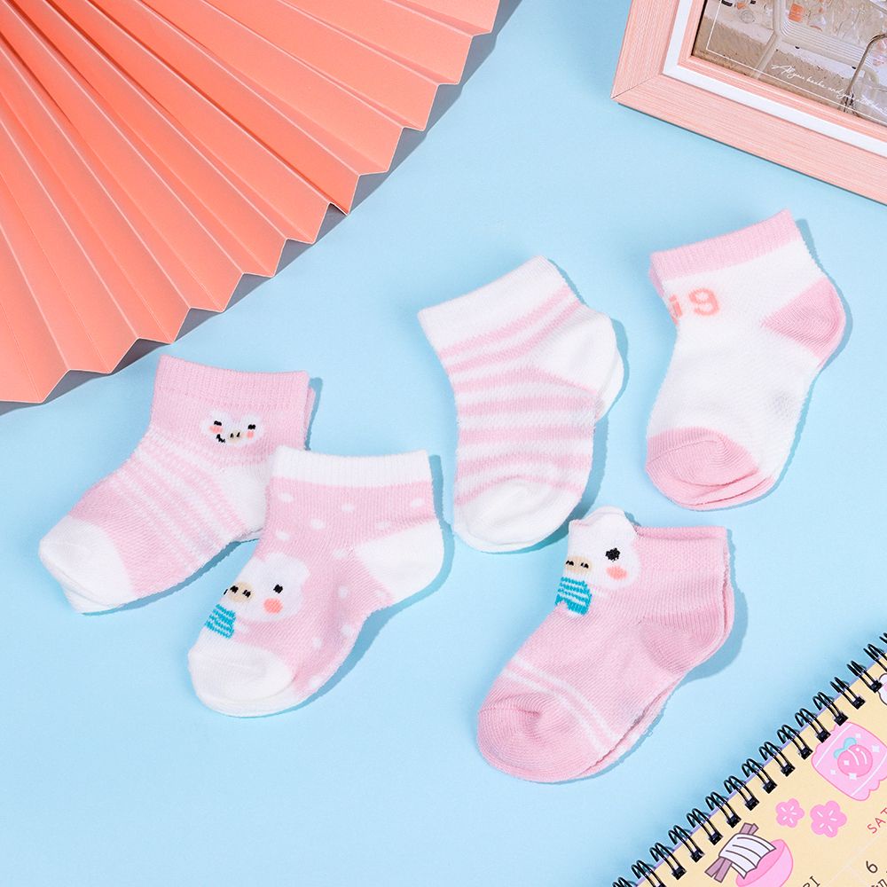 Set 5 Đôi Vớ Cotton Phối Lưới Dễ Thương Cho Bé Sơ Sinh 0-3 Tuổi Mihan1