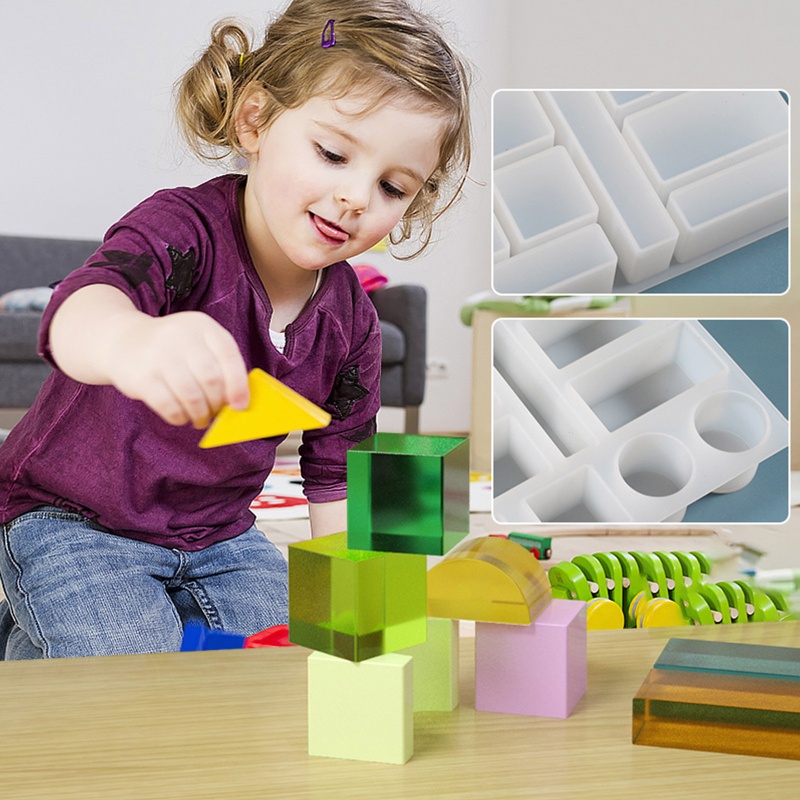Khuôn Làm Đồ Trang Trí Thủ Công Bằng Nhựa Resin UV Hình Khối Xây Dựng