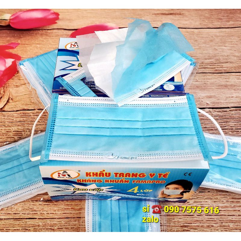 Khẩu trang y tế 4 lớp Famapro giấy kháng khuẩn 4U màu xanh