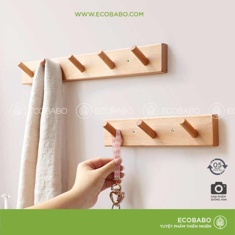 Móc treo quần áo gỗ gắn tường / Thanh treo đồ đa năng F12