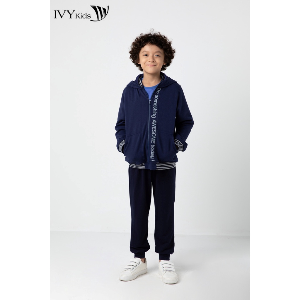 Áo khoác cổ mũ bé trai IVY moda MS 77K1161