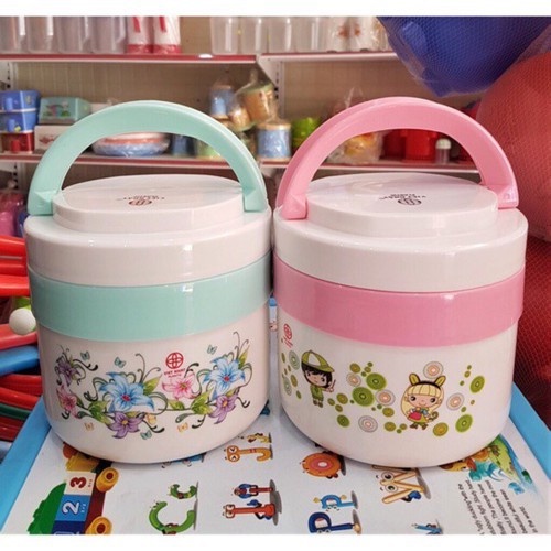 Cà men Giữ nhiệt 2 ngăn ruột inox có quai xách nhựa Việt Nhật-Nhựa việt Nhật dung tích 1L- CÀ MEN