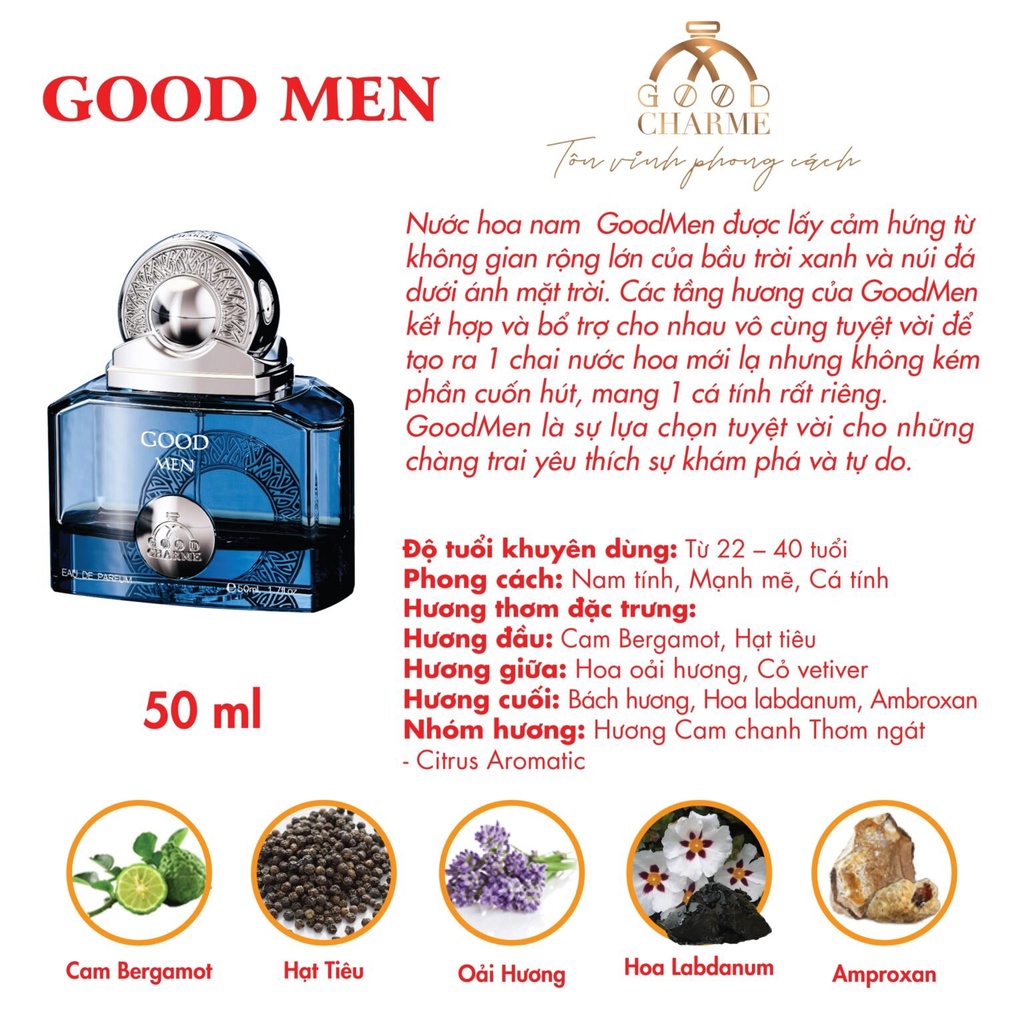 Nước hoa nam Charme Good Men 50ml - Màu xanh