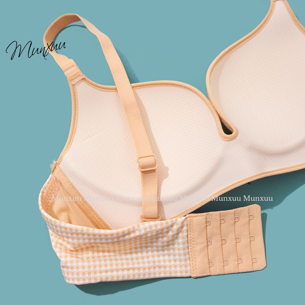 Áo lót nữ đệm mỏng MUNXUU, thiết kế kẻ caro trẻ trung không gọng mềm mại thoáng khí - AV12
