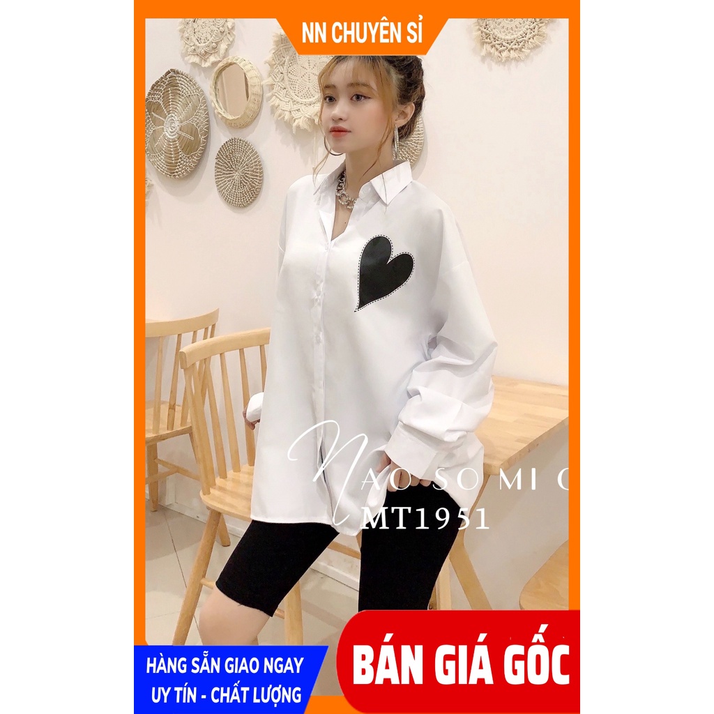 Áo sơ mi nữ phom to chất vải mềm mịn mát phối sọc kiểu in hình dễ thương Sơ mi MT