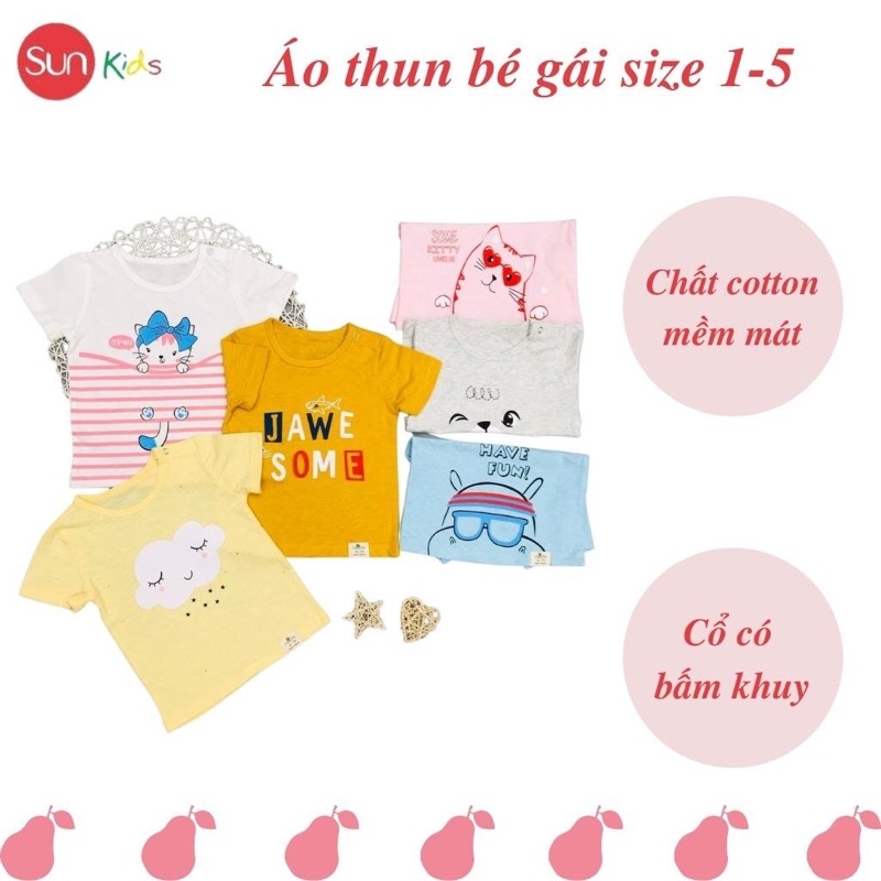 Áo thun cho bé gái, áo phông bé gái chất cotton mềm mát, size 1 - 5 tuổi - SUNKIDS1