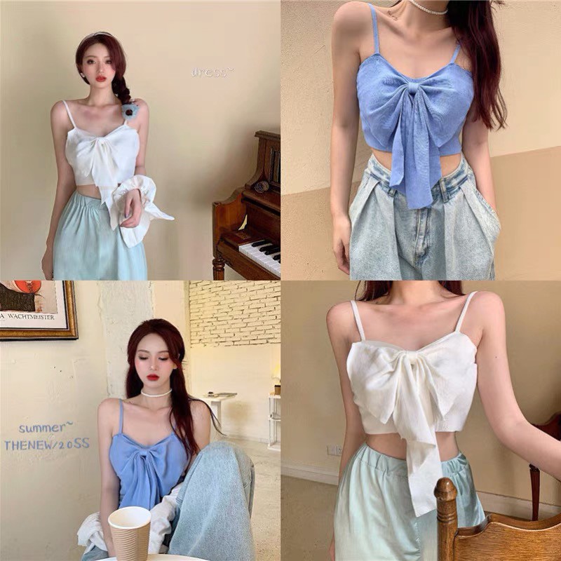[Mã 44FASHIONSALE1 giảm 10K đơn 50K] Áo 2 dây phối nơ forgirl thời trang phong cách quyến rũ