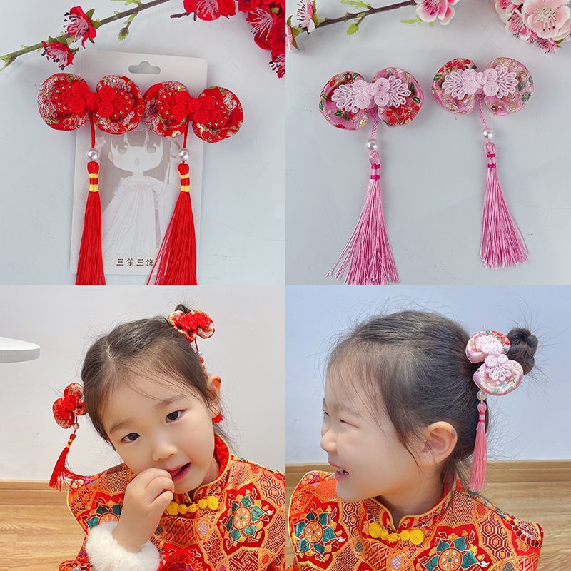Kẹp tóc phong cách Trung Hoa cổ điển mừng năm mới cho bé gái