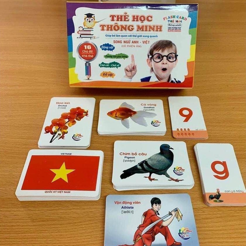THẺ HỌC THÔNG MINH 416 THẺ FLASH CARD (16 CHỦ ĐỀ) SONG NGỮ CHO BÉ