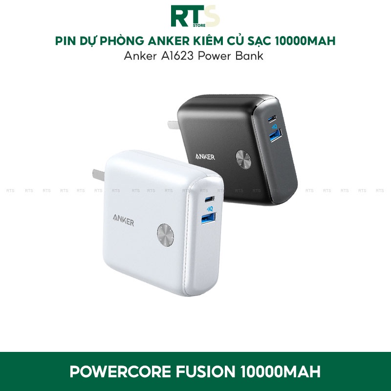 Củ Sạc Nhanh Kiêm Pin Dự Phòng Anker PowerCore Fusion 10000mAh PD 20W, Hỗ Trợ 2 Cổng Sạc Type C Va USB - A1623