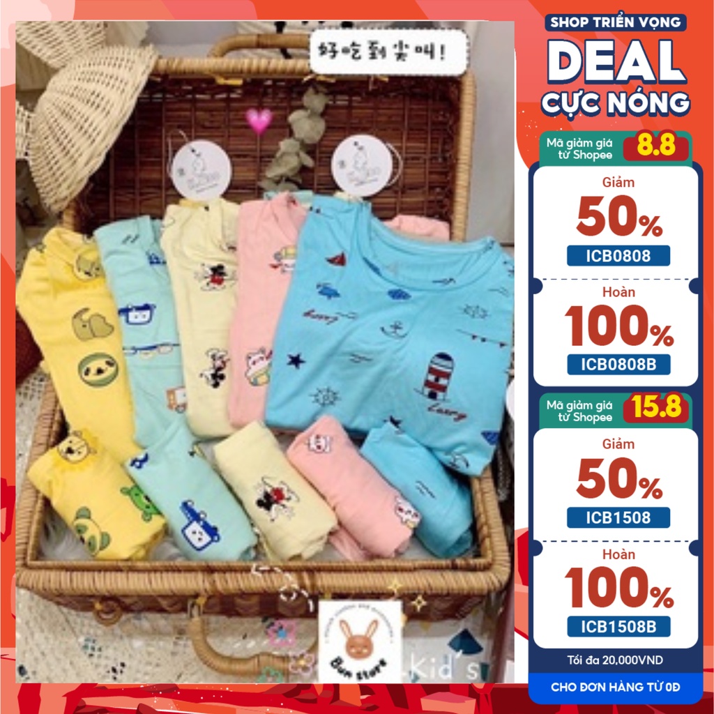 Bộ thun lạnh KWOO xuất Hàn siêu xinh cho bé trai bé gái, bộ cộc tay thun lạnh cho bé 3-15kg