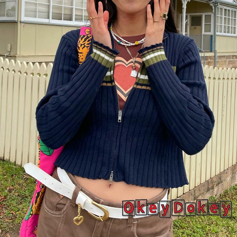 Áo Sweater Y2K Có Khóa Kéo Đôi Phong Cách Harajuku Thời Trang Hàn Quốc Cho Nữ