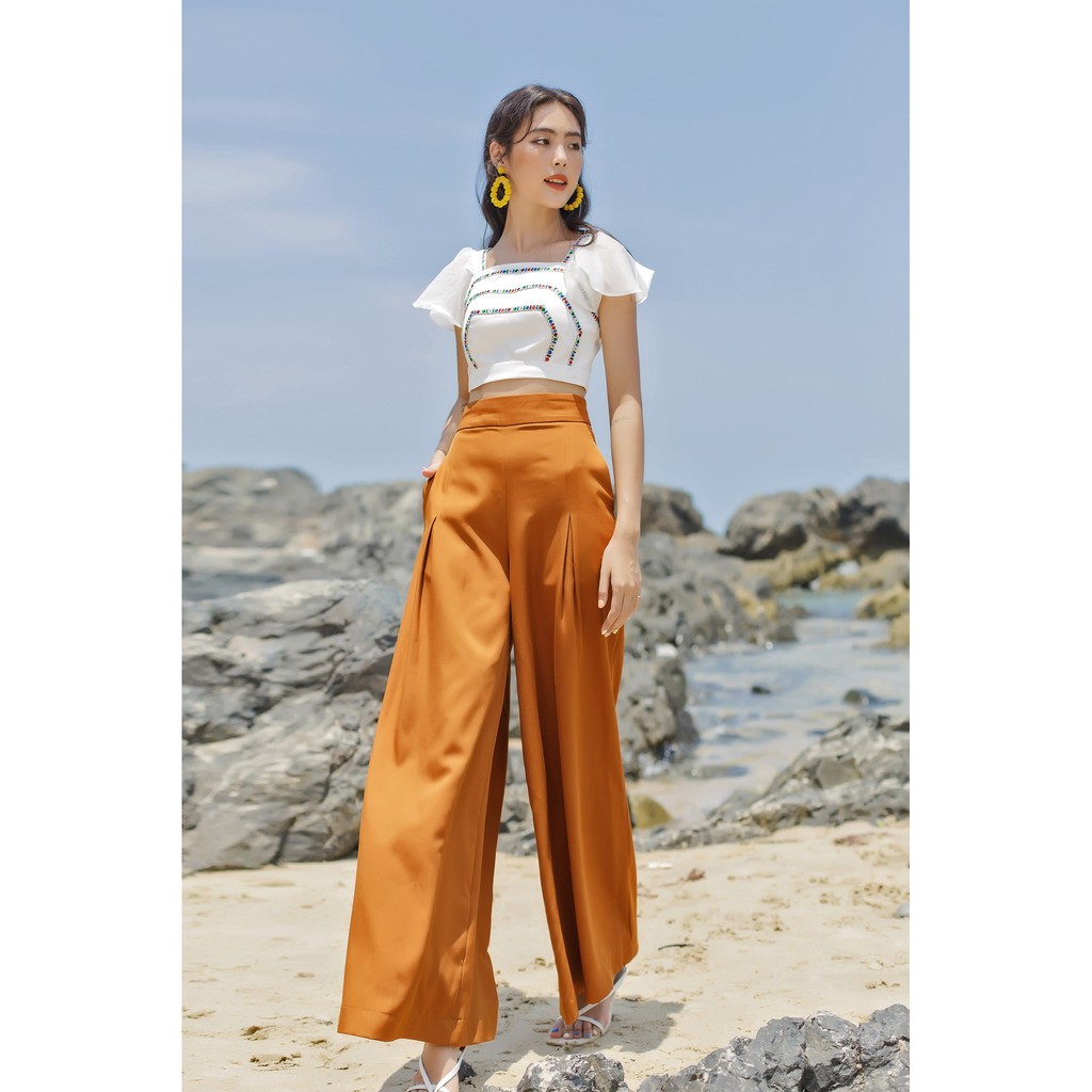 SÒ VINTAGE - TENY Quần ống rộng túi xéo xếp ly giữa