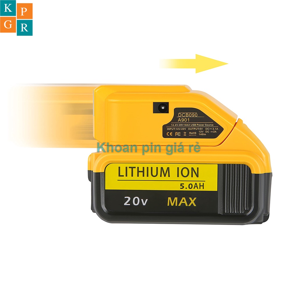 KPGR Đế chuyển pin Dewalt 18V cổng sạc điện thoại và DC 12V