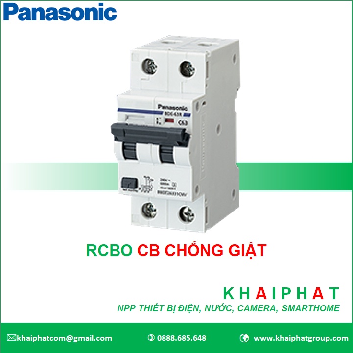 Panasonic CB Chống giật PANA 1 pha 2P RCBO 6A 10A 20A 25A 32A 40A 50A 63A, Áp to mat chống giật, át chống rò - KHẢI PHÁT