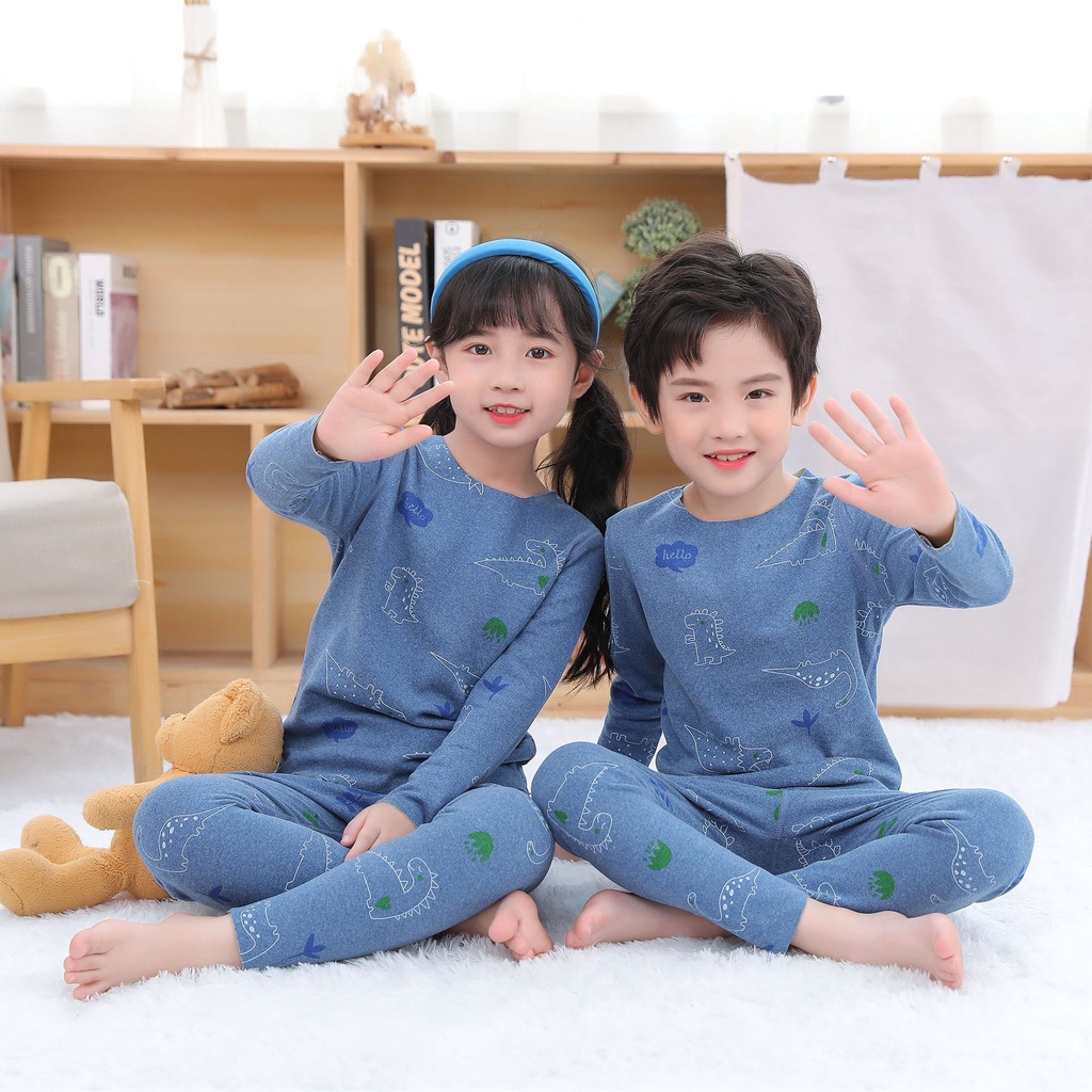 Đồ Ngủ Bé Trai Tay Dài Cao Cấp Chất Liệu Vải Bông Cotton Thiết Kế Mới Không Viền Cổ Áo Tránh Cọ Sát Tổn Thương Da Bé