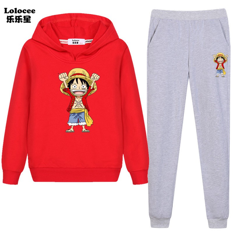 Áo Hoodies Có Nón Dài Tay + Quần Dài In Hình One Piece Cho Bé
