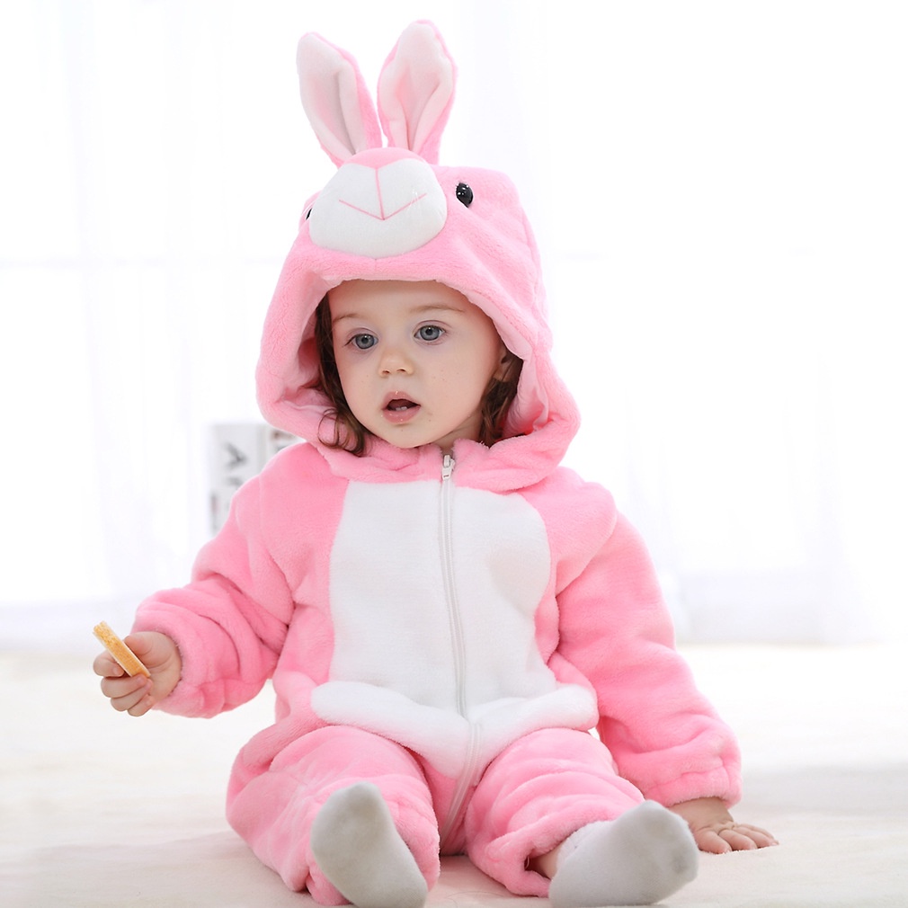 Bộ Áo Liền Quần Có Mũ Trùm Đầu In Hình Động Vật Hoạt Hình Dễ Thương Cho Trẻ Sơ Sinh
