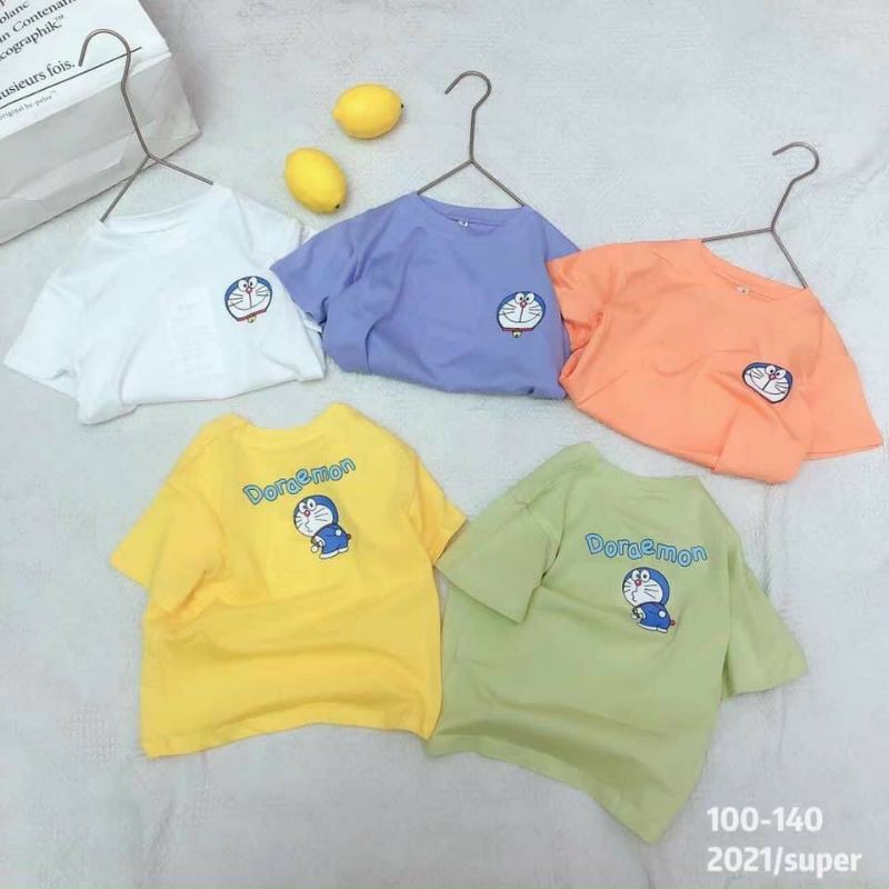 Áo phông cotton in hình Doremon siêu cute dễ phối quần jean các kiểu cho bé trai mẹ nhé