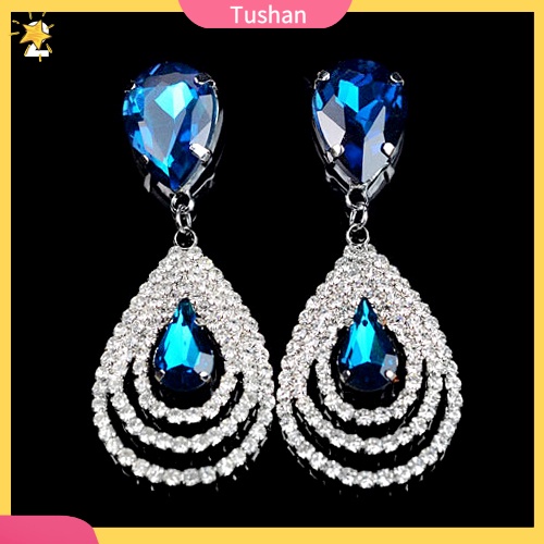 Bông Tai Tua Rua Hình Giọt Nước Đính Đá Thanh Lịch Cho Nữ