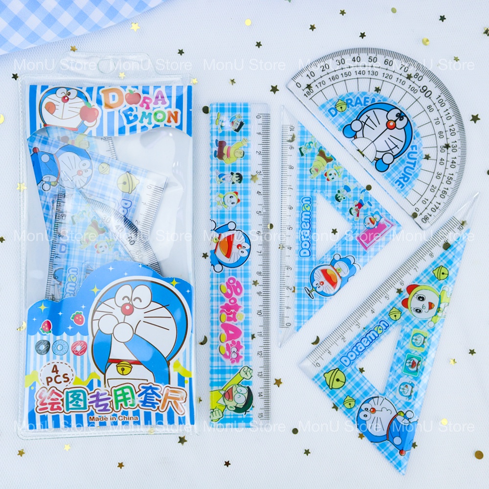 Bộ thước kẻ 4 món hình DORAEMON DOREMON dễ thương cute MON0012