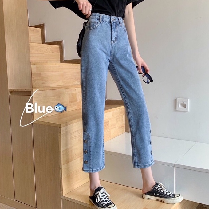 {HCM / CÓ SẴN} QUẦN JEAN NỮ ỐNG SUÔNG XẺ LAI 3 NÚT THỜI TRANG NỮ SIZE S Q09